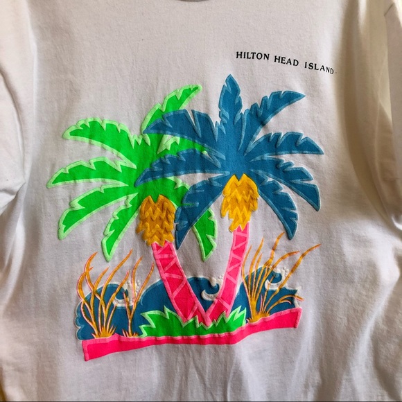 Vintage Hilton Head Island Neon Palm Tree Tee - Picture 5 of 12